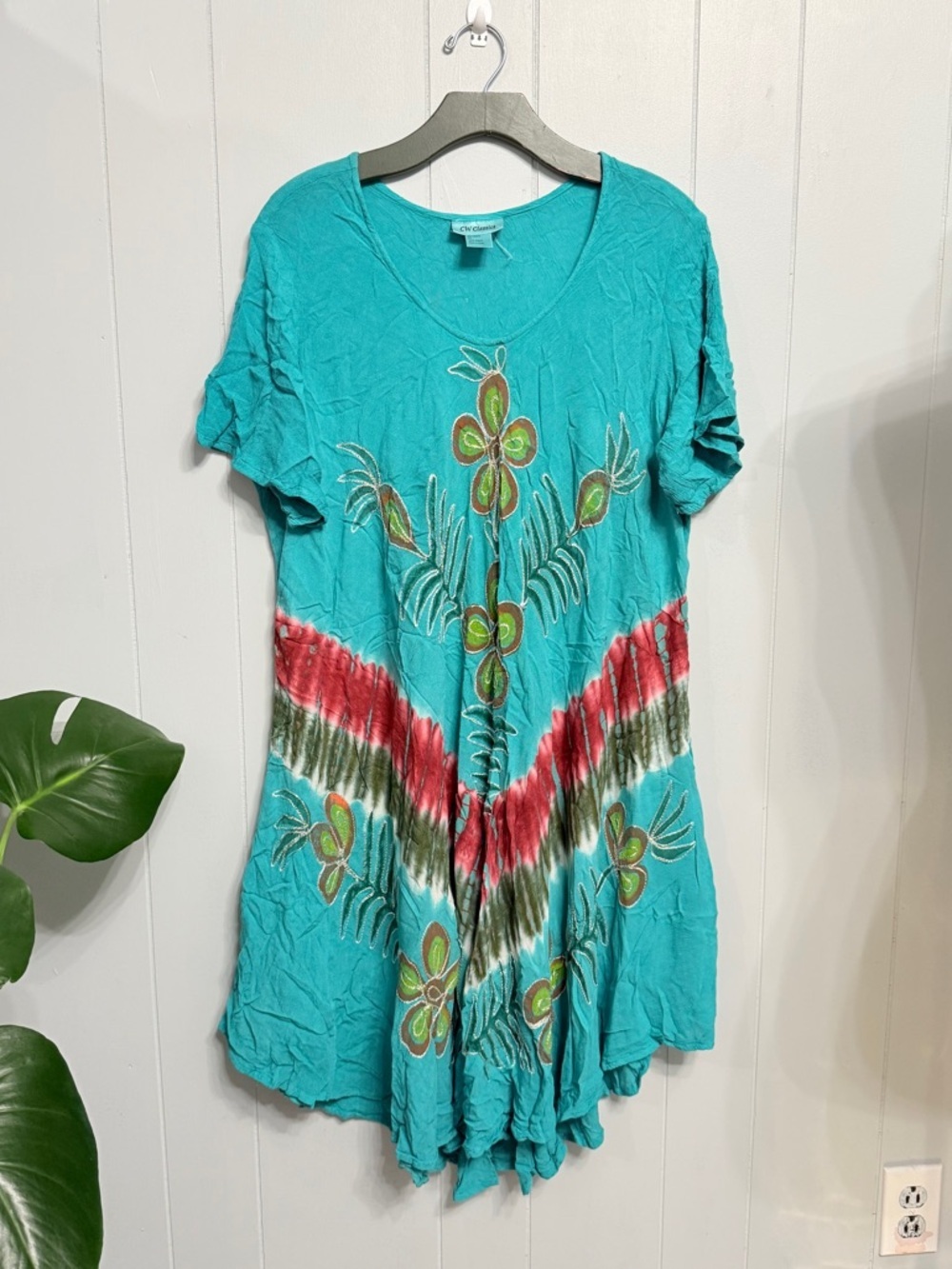 Turquoise Floral Tie-Front V-Neck dress